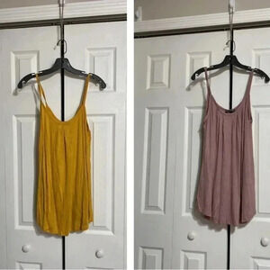 2 Shop Basic tank tops yellow & mauve top shirt blouse set size LARGE